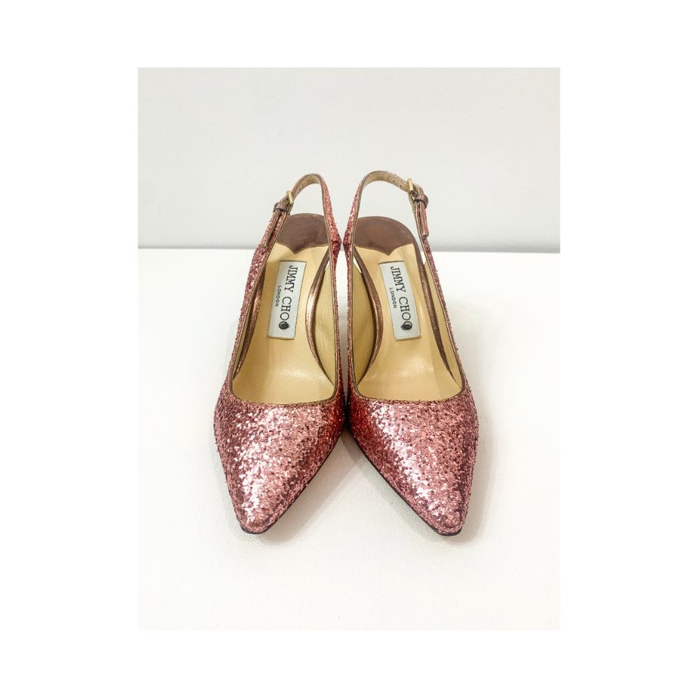 NIB Jimmy Choo Erin 85 Slingback Pumps Pink Glitter EU35.5 US5.5 $900 - Picture 2 of 14